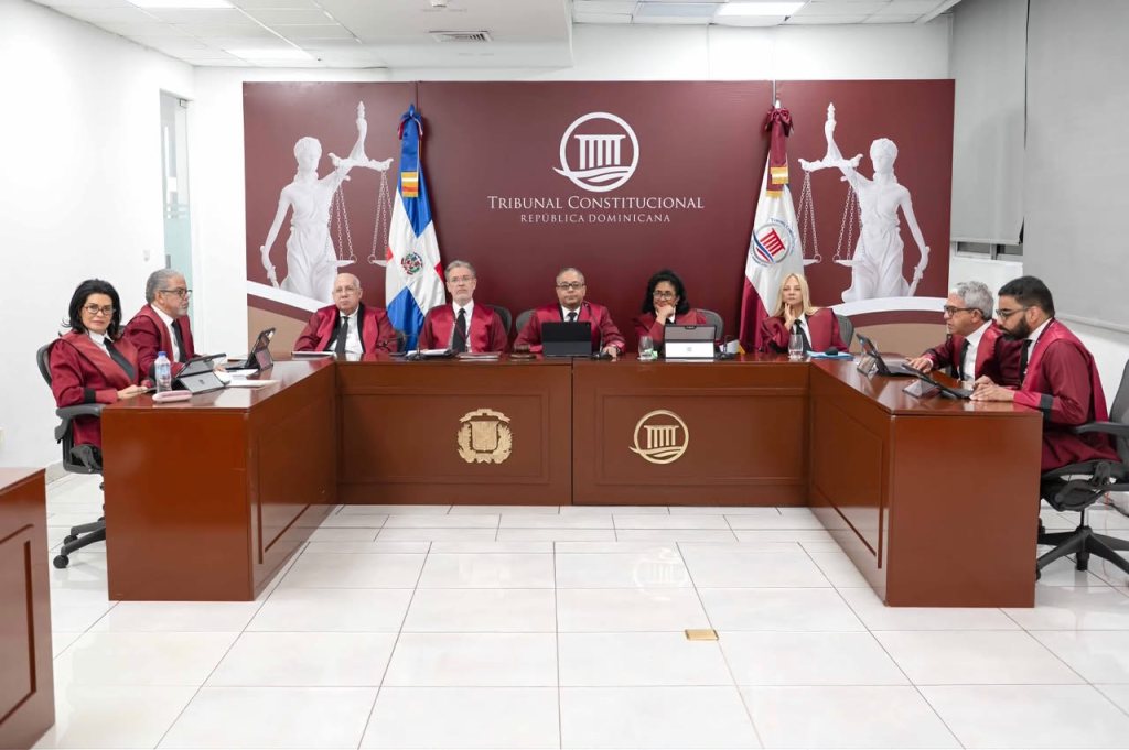 Miembros del Tribunal Constitucional de la República Dominicana reunidos en una sala de audiencias.